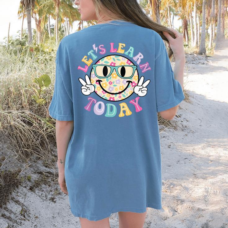 Groovy Retro Lets Learn Today Teacher Student Back To School Women's Comfort Colors T-Shirt Back Print