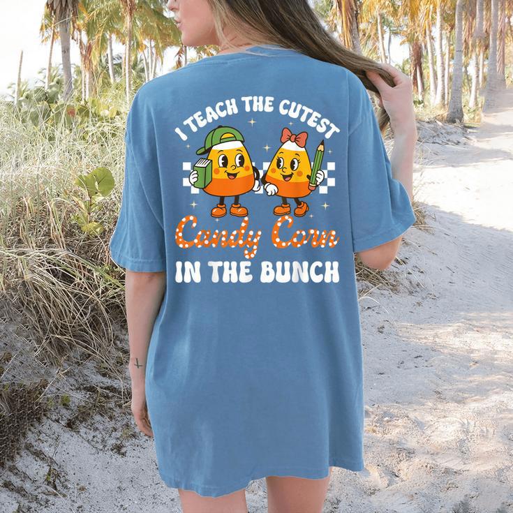 Halloween Teacher Cutest Candy Corn Groovy Spooky Teachers Women's Comfort Colors T-Shirt Back Print
