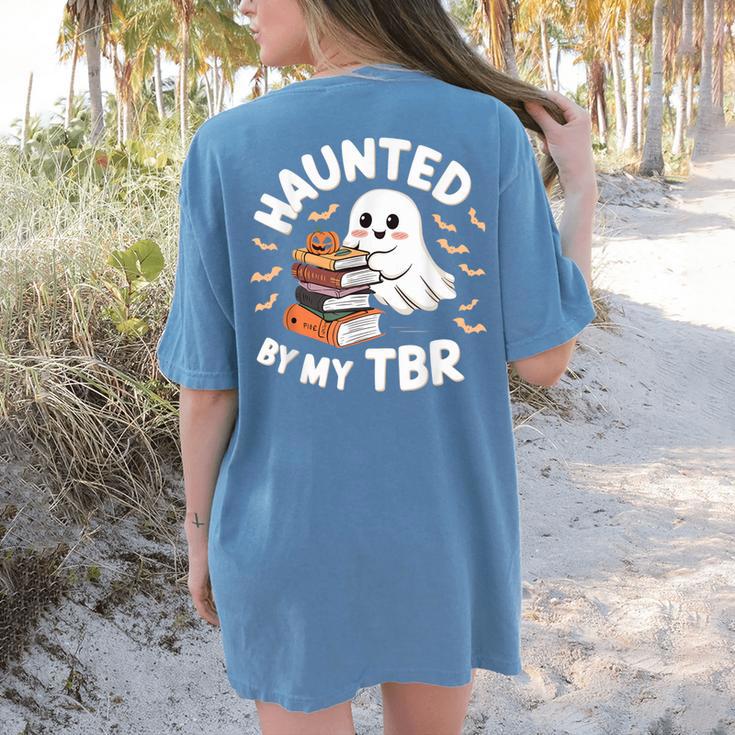 Haunted By My TBR Cute Ghost Book Reading Teacher Halloween Women's Comfort Colors T-Shirt Back Print