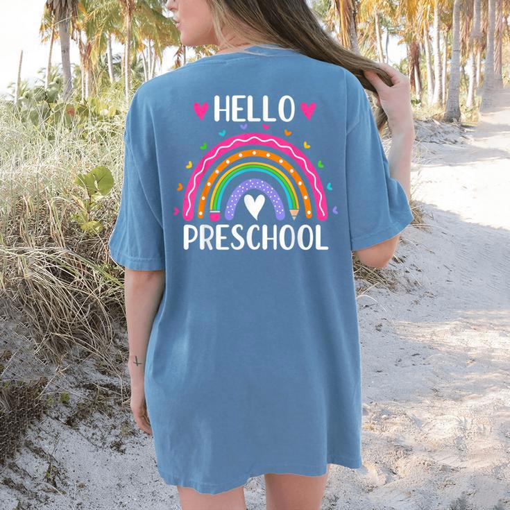 Hello Preschool Teacher Student Girls Rainbow Back To School Women's Comfort Colors T-Shirt Back Print