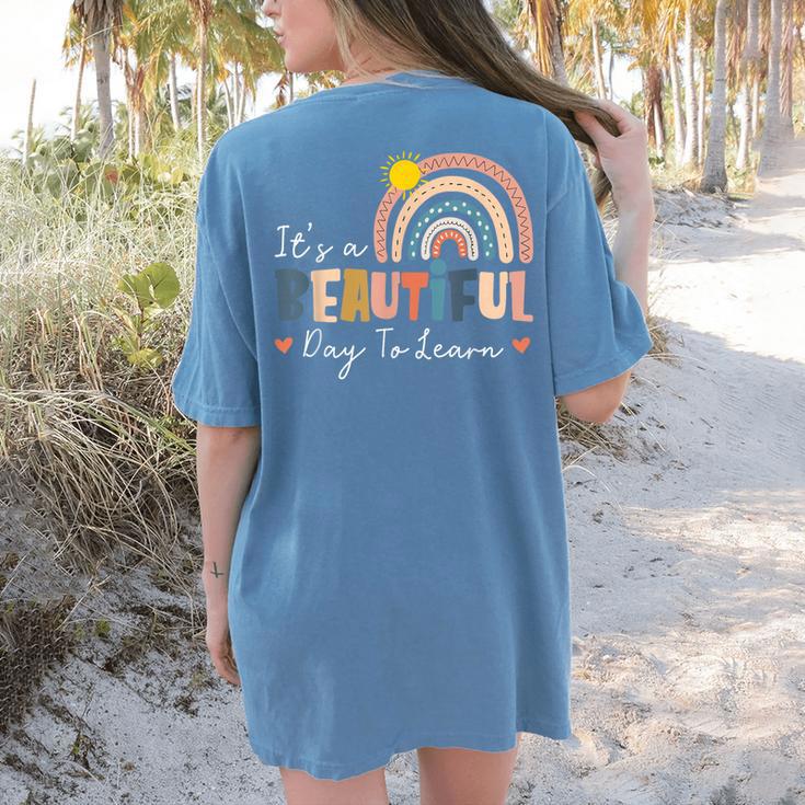 It's A Beautiful Day To Learn Cute Rainbow Boho Teacher Women's Comfort Colors T-Shirt Back Print