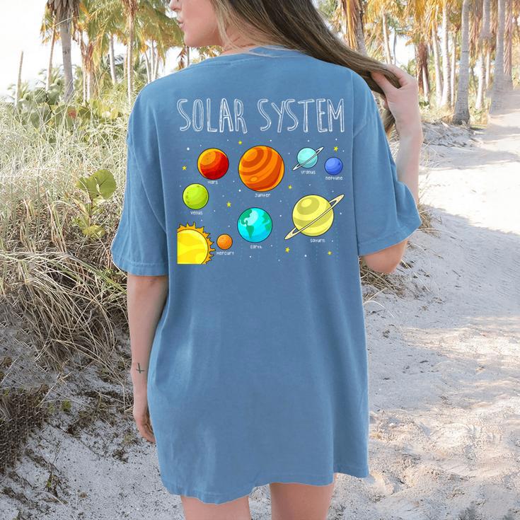 Kids Solar Systems Cute Planets Space Science Teacher School Women's Comfort Colors T-Shirt Back Print