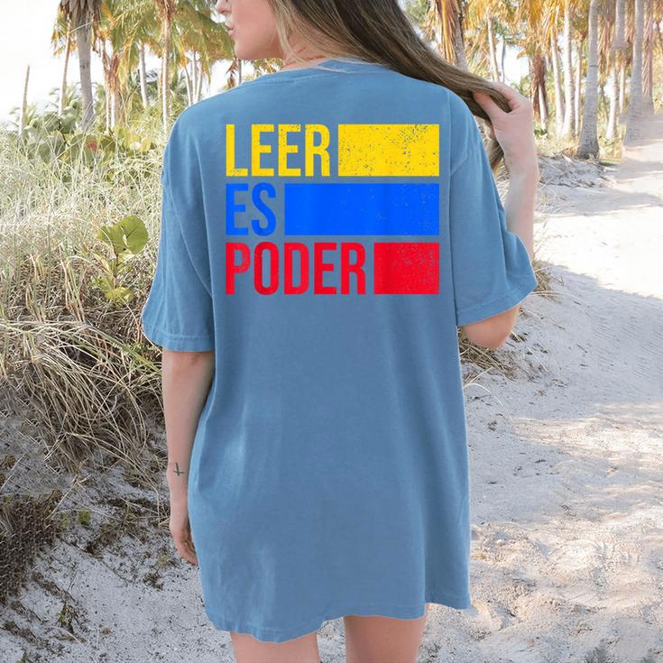Leer Es Poder Colombian Spanish Teacher Maestra Colombia Women's Comfort Colors T-Shirt Back Print