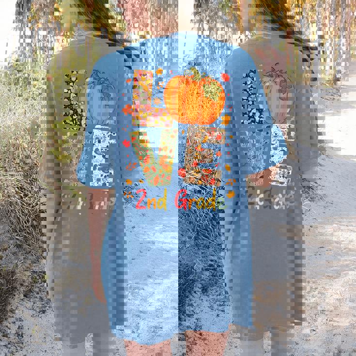 Love 2nd Grade Happy Fall Thanksgiving For 2nd Teacher For Men Women Girls Kids Women&#x27;s Comfort Colors T-Shirt Back Print