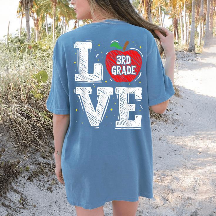 LOVE Apple 3rd Grade Teacher Student School Women's Comfort Colors T-Shirt Back Print