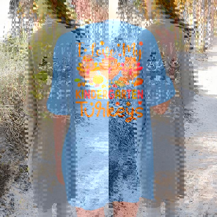 I Love My Kindergarten Turkeys Thanksgiving Teacher Students Women&#x27;s Comfort Colors T-Shirt Back Print