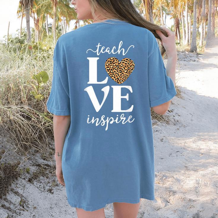 Love Leopard Print Teacher Cheetah School Inspire Teach Women's Comfort Colors T-Shirt Back Print