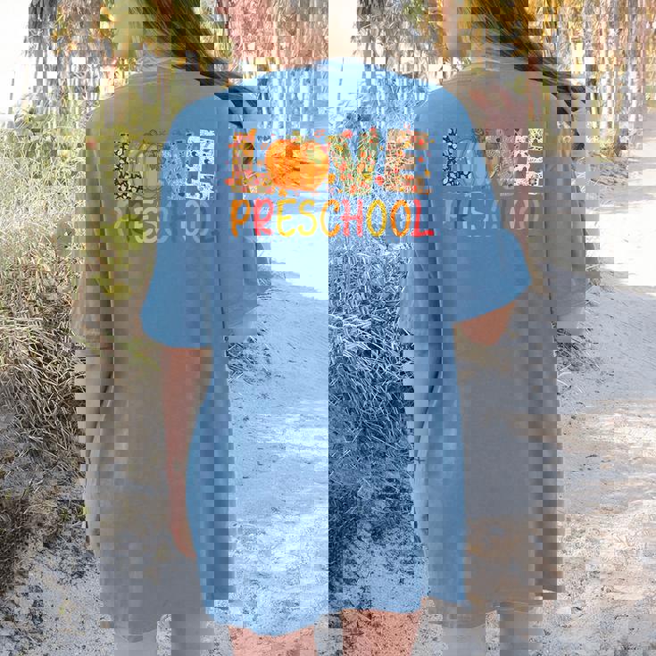 Love Preschool Happy Fall Thanksgiving Women Teacher Women&#x27;s Comfort Colors T-Shirt Back Print