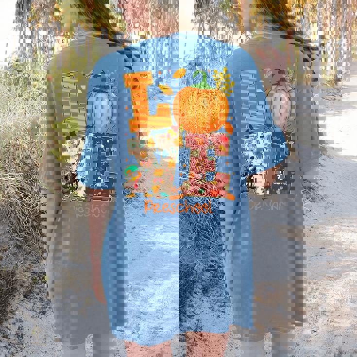 Love Preschool Teacher Turkey Thanksgiving Autumn Fall Women&#x27;s Comfort Colors T-Shirt Back Print