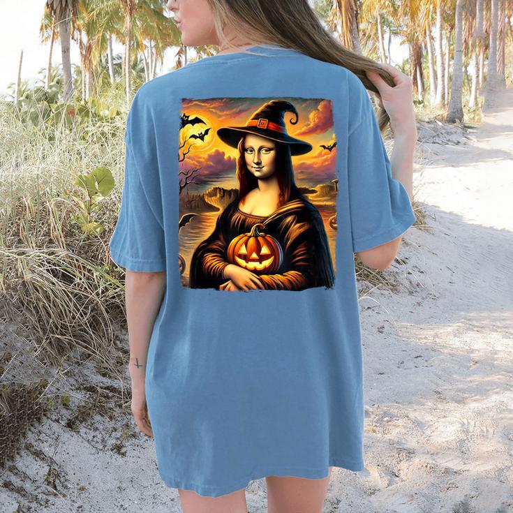Mona Lisa Pumpkin Halloween Art Teacher Witchy Women Kids Women's Comfort Colors T-Shirt Back Print