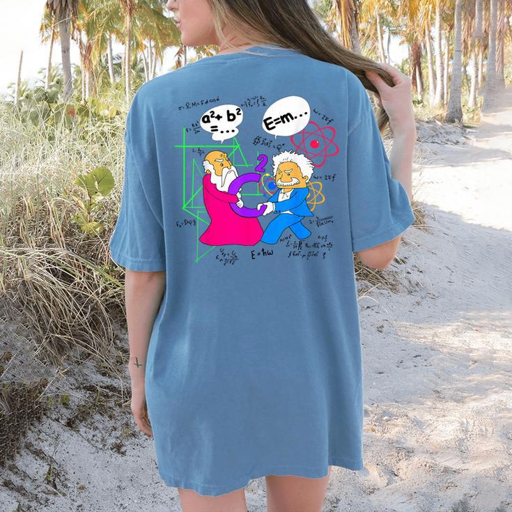 Nerdy Pythagoras Fighting Over C Squared Math Teacher Women's Comfort Colors T-Shirt Back Print