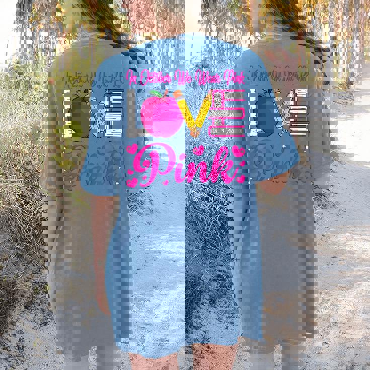 In October We Wear Pink Love Teacher Breast Cancer Awareness Women&#x27;s Comfort Colors T-Shirt Back Print