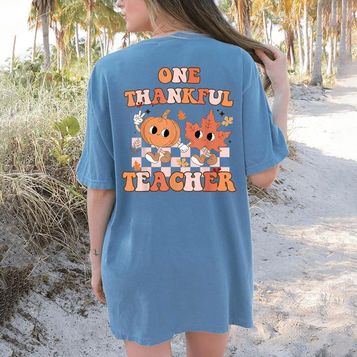 One Thankful Teacher Fall Leaves Thanksgiving Retro Women's Comfort Colors T-Shirt Back Print