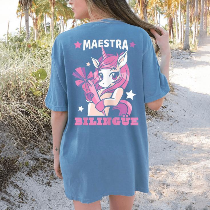 Pink Unicorn Spanish Teacher Regalos Para Bilingue Teacher Women's Comfort Colors T-Shirt Back Print