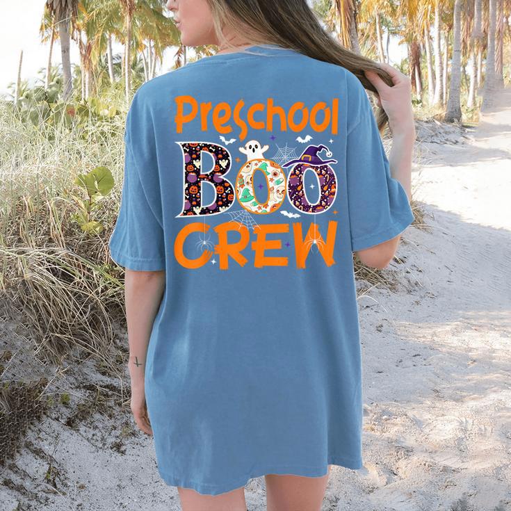 Preschool Boo Crew Preschool Halloween Teacher Women's Comfort Colors T-Shirt Back Print