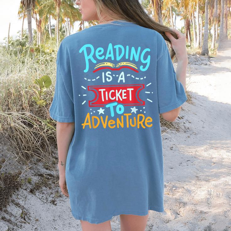 Reading Adventure Library Student Teacher Book Women's Comfort Colors T-Shirt Back Print