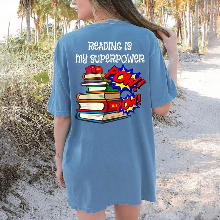 Reading Is My Super Power Superhero Best English Teacher Women's Comfort Colors T-Shirt Back Print