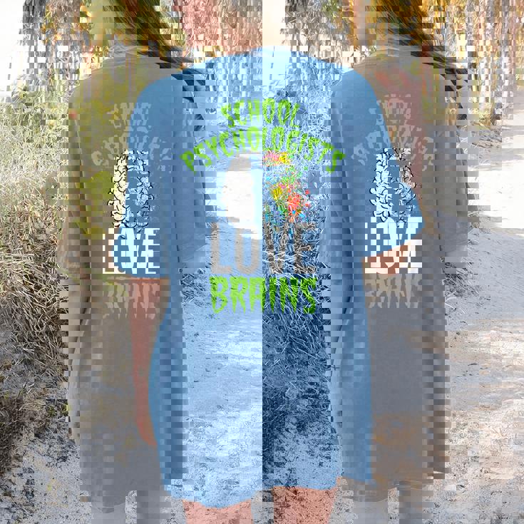 School Psychologists Love Brains Halloween Teacher Counselor Women&#x27;s Comfort Colors T-Shirt Back Print