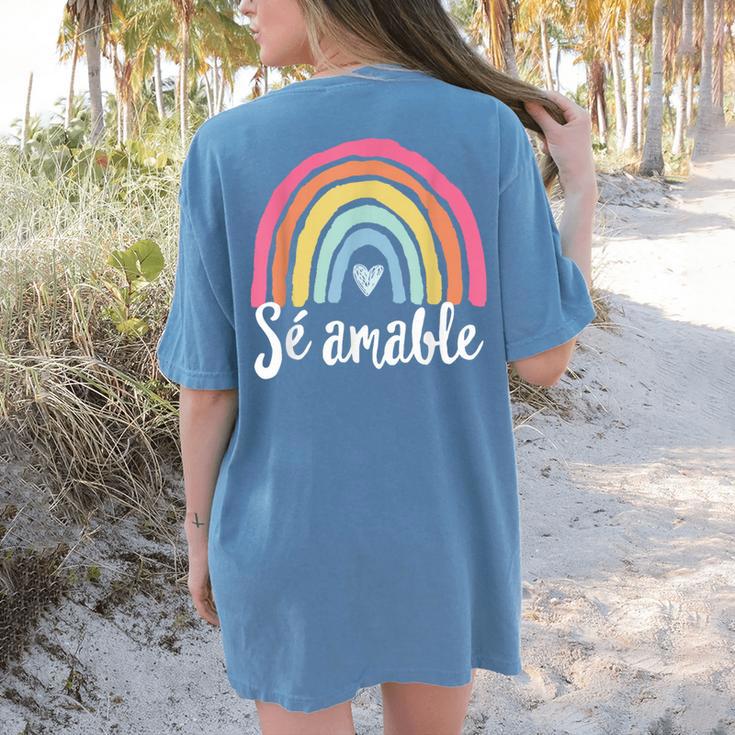 Sé Amable Spanish Bilingual Teacher Be Kind Boho Rainbow Women's Comfort Colors T-Shirt Back Print
