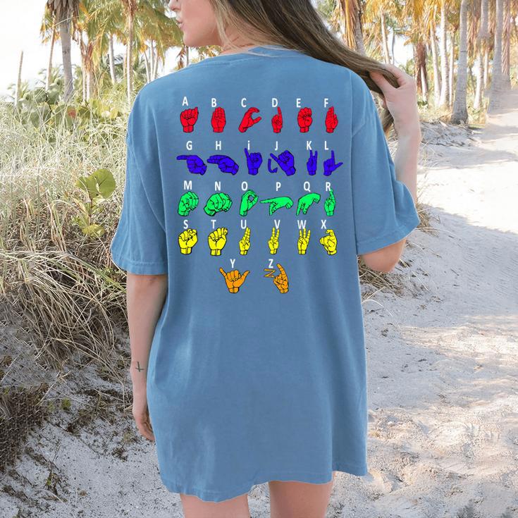 Sign Language Alphabet For ASL Interpreter Deaf Teacher Stud For Men Women Girls Kids Women's Comfort Colors T-Shirt Back Print