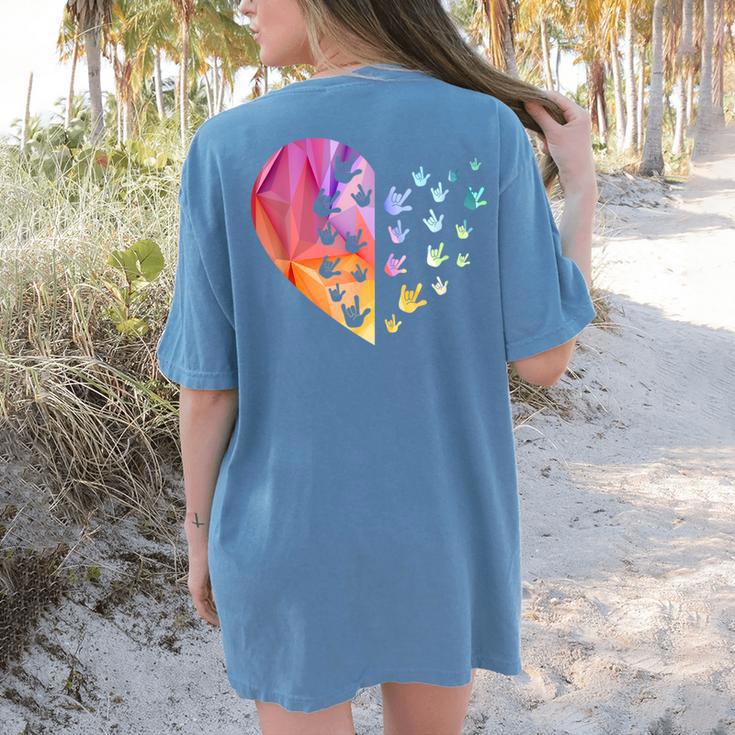 Sign Language Heart ASL For Deaf Teacher Women's Comfort Colors T-Shirt Back Print