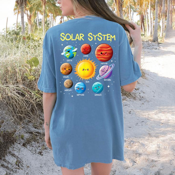 Solar System Cute Face Planets Space Science Teacher School Women's Comfort Colors T-Shirt Back Print