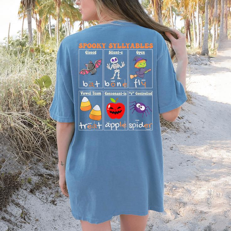Spooky Syllables Halloween Teacher Student Education Women's Comfort Colors T-Shirt Back Print