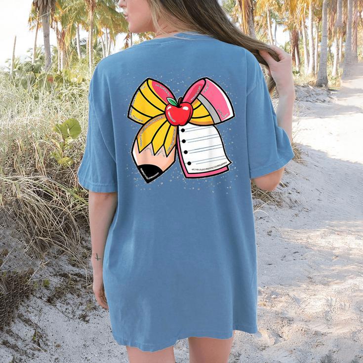 Student Teacher Coquette Bow Pencil Back To School First Day Women's Comfort Colors T-Shirt Back Print