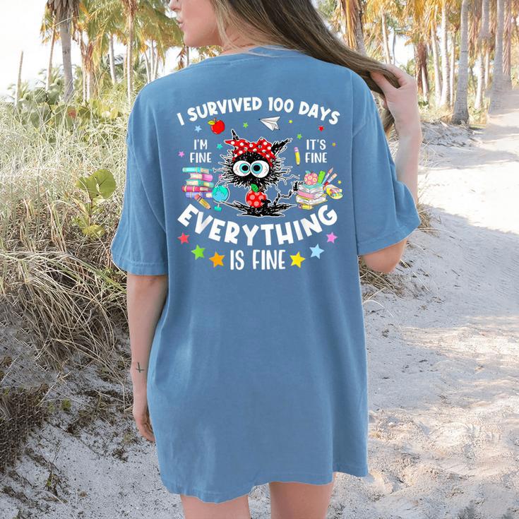 I Survived 100 Days Of School Teacher Kids Cat Lover Women's Comfort Colors T-Shirt Back Print