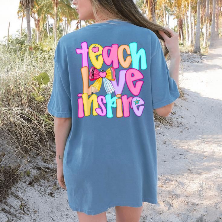 Teach Love Inspire Preppy Back To School Teacher Women Women's Comfort Colors T-Shirt Back Print