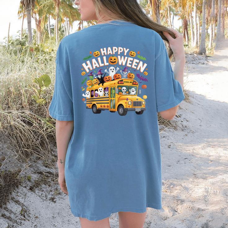 Teacher Halloween School Bus Driver Cute Ghost Witch Party Women's Comfort Colors T-Shirt Back Print