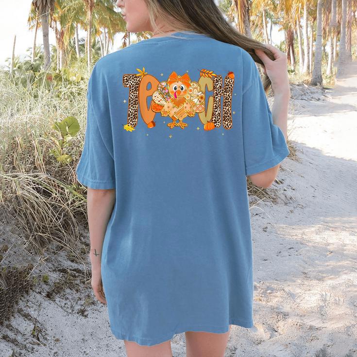 Thanksgiving Turkey Teach Thankful Teacher Girly Bow Women Women's Comfort Colors T-Shirt Back Print