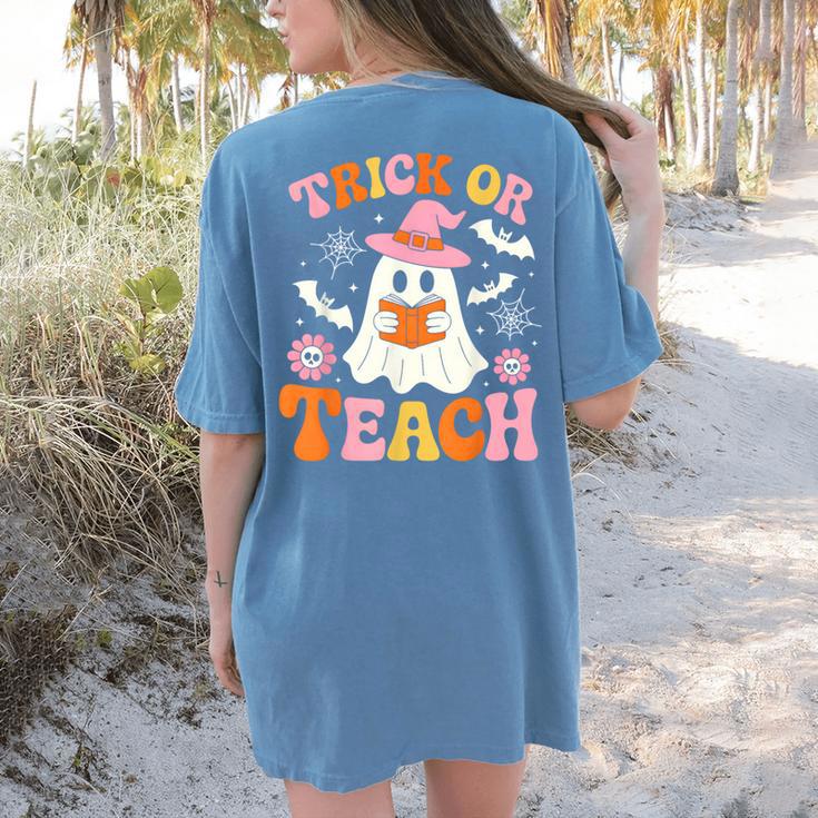 Trick Or Teach Cute Floral Ghost Teacher Halloween Costume Women's Comfort Colors T-Shirt Back Print