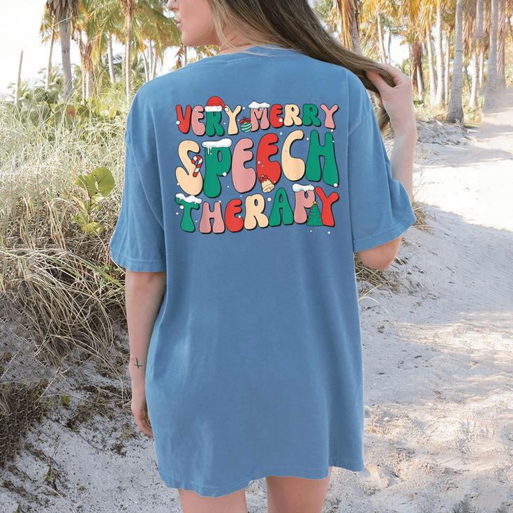 Verry Merry Speech Language Pathologist Teacher Christmas Women's Comfort Colors T-Shirt Back Print