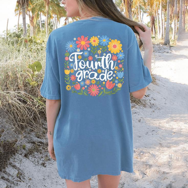 Wildflower 4th Fourth Grade Floral Back To School Teacher Women's Comfort Colors T-Shirt Back Print