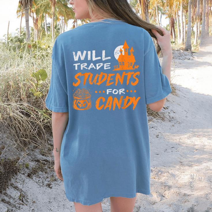 Will Trade Students For Candy Halloween Costume Teacher Women's Comfort Colors T-Shirt Back Print