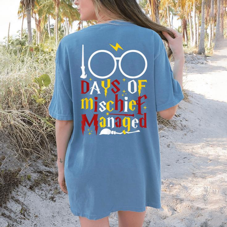 100 Days Of Mischief Managed Teacher Kid 100th Day Of School Women's Comfort Colors T-Shirt Back Print 100 Days Of Mischief Managed Teacher Kid 100th Day Of School Women's Comfort Colors T-Shirt Back Print