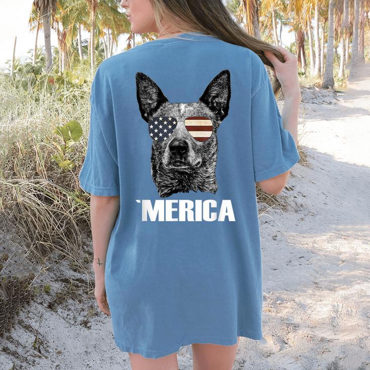 4th July Blue Heeler Dog Merica Patriotic USA Flag Cute Women's Comfort Colors T-Shirt Back Print
