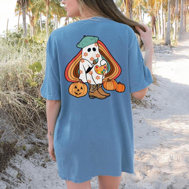 Art Teacher Painting Brushes Retro Pumpkin Ghost Artist Women's Comfort Colors T-Shirt Back Print