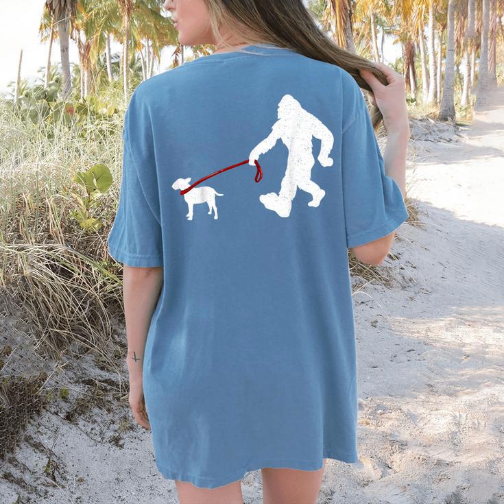 Bigfoot Walking With Bull Terrier Dog Women's Comfort Colors T-Shirt Back Print