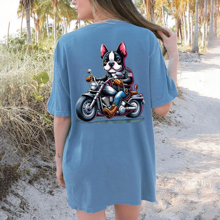 Biker Boston Terrier Dog Riding Motorbike Women's Comfort Colors T-Shirt Back Print