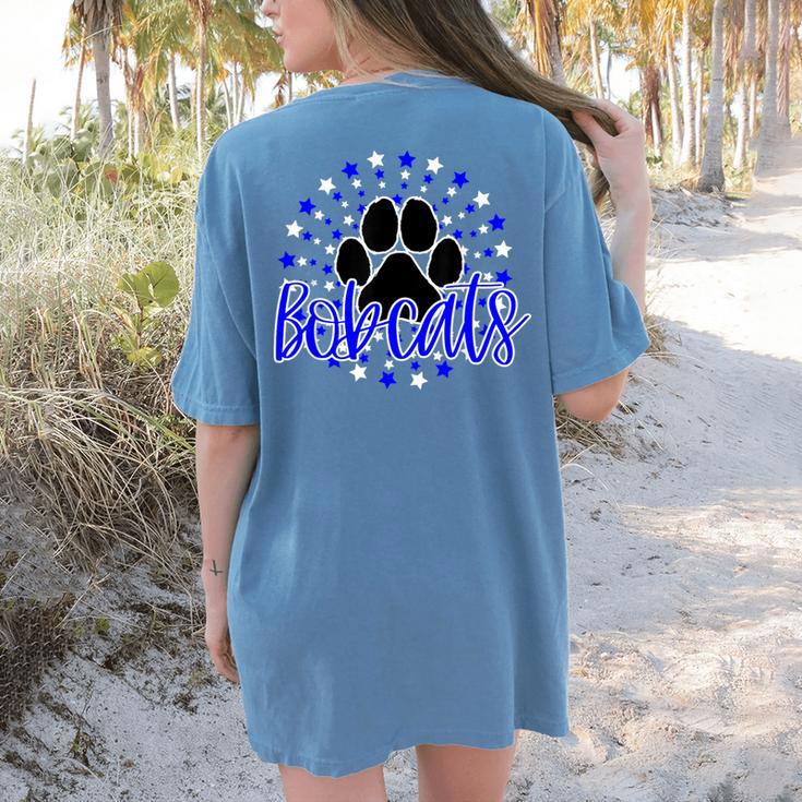 Blue Bobcats School Spirit Coquette Bow Mascot Teacher Women's Comfort Colors T-Shirt Back Print