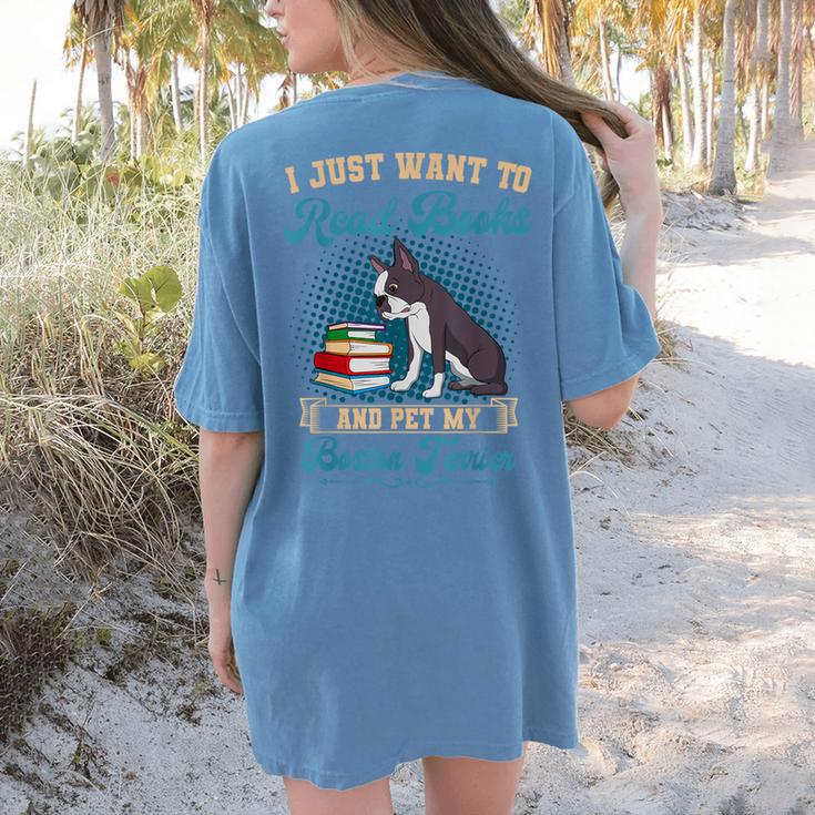 Boston Terrier American Gentleman Bibliophile Book Lover Women's Comfort Colors T-Shirt Back Print