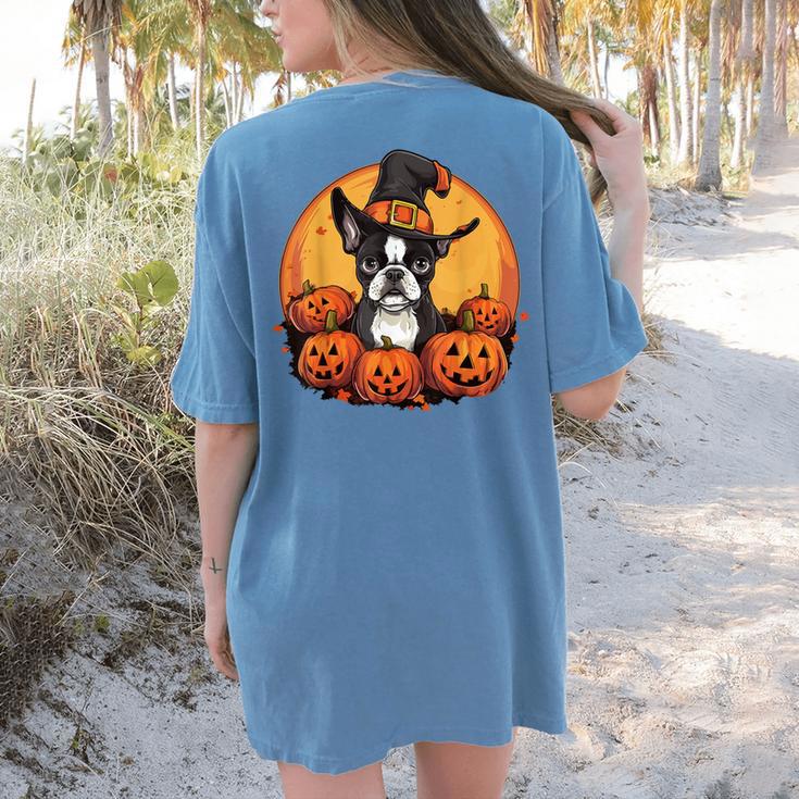 Boston Terrier Bostie Dog Breed Pet Halloween Pumpkins Women's Comfort Colors T-Shirt Back Print