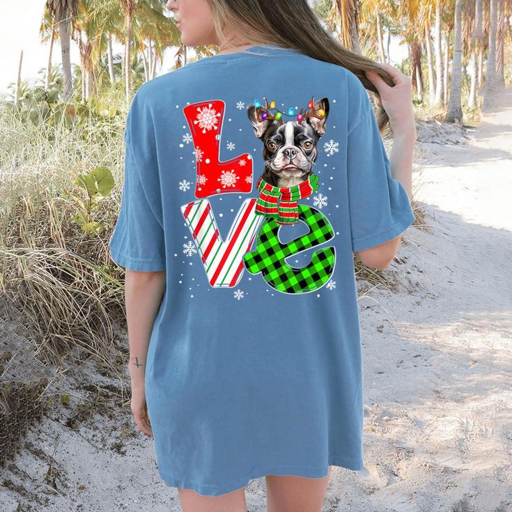 Boston Terrier Christmas Tree Lights Santa Dog Xmas For Men Women Kids Women's Comfort Colors T-Shirt Back Print