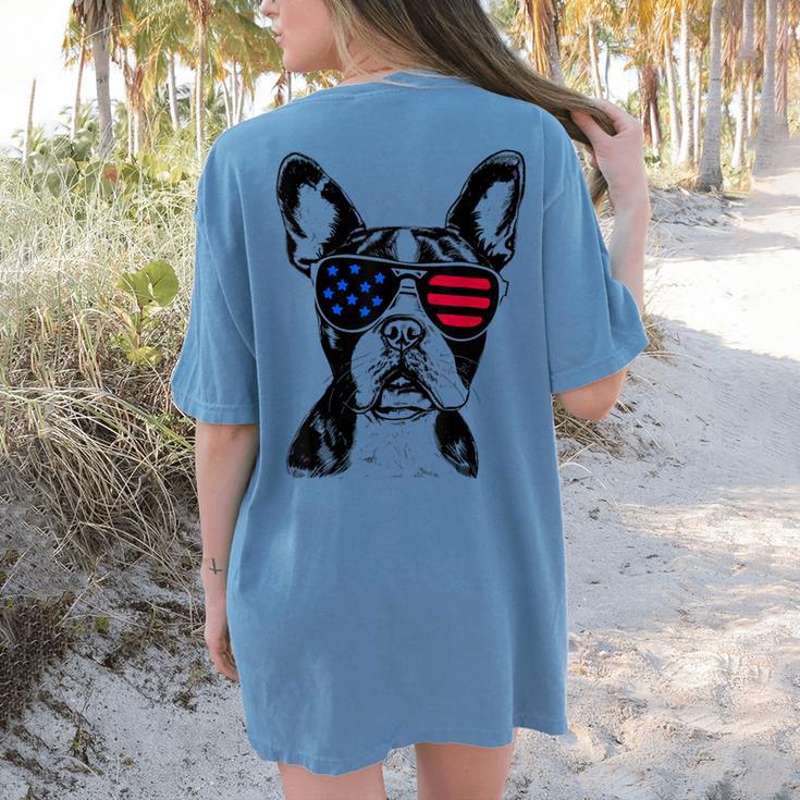 Boston Terrier Dog 4th July America USA Flag Men Women Kids Women's Comfort Colors T-Shirt Back Print