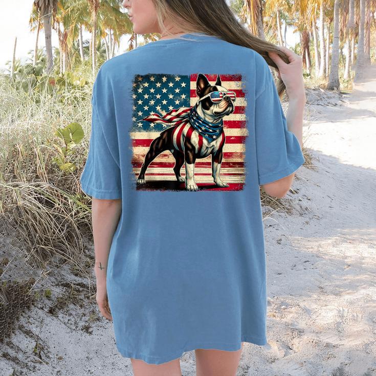 Boston Terrier Dog 4th Of July USA American Flag Patriotic Women's Comfort Colors T-Shirt Back Print