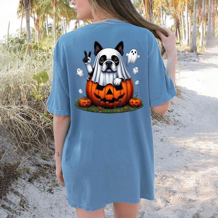 Boston Terrier Ghost Boo Halloween Kids Women's Comfort Colors T-Shirt Back Print