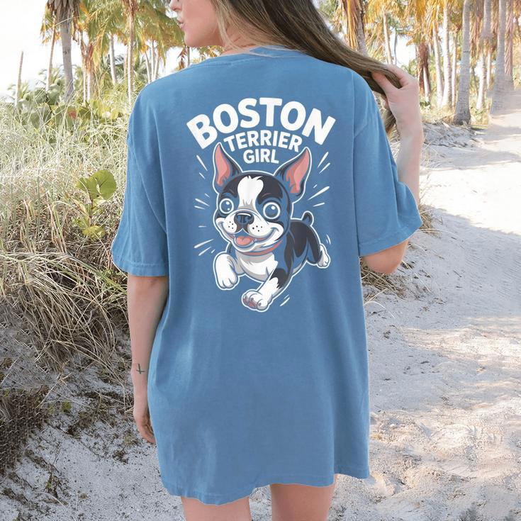 Boston Terrier Girl Cute Cartoon For Dog Owners Pet Terrier Women's Comfort Colors T-Shirt Back Print