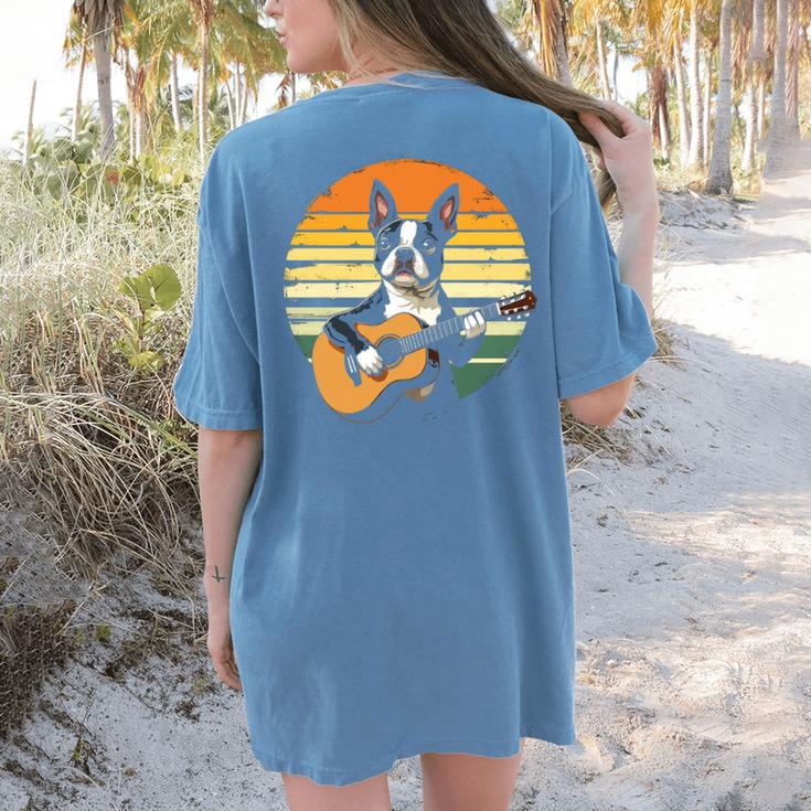 Boston Terrier Guitar Retro Women's Comfort Colors T-Shirt Back Print